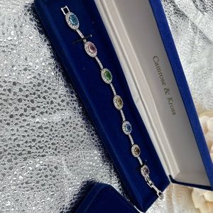 BR5 Camrose & Kross PLT plated bracelet | Blue pink yellow & green gems